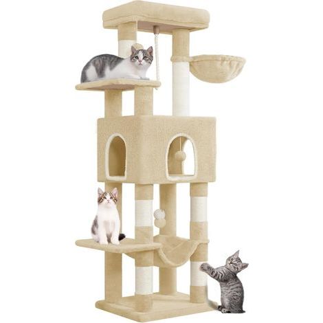Katzenbaum, Höhe 149 cm, 6 Ebenen, 5 Sisalstämme, große Höhle, Hängematte, für den Innenbereich (1/5)