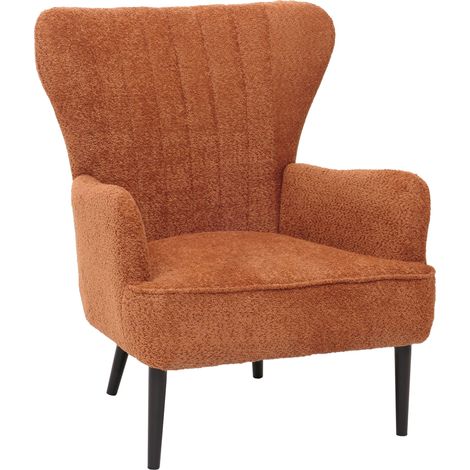 Poltrona HHG-060, sedia cocktail imbottita retro vintage tessuto ciniglia (500g/m²) Oeko-Tex, arancione (1/5)
