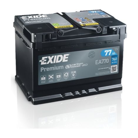 Exide – Batterie voiture 12V 77Ah 760A – Dimensions 278x175x190mm – Technologie CA épaisses – SKU EA770