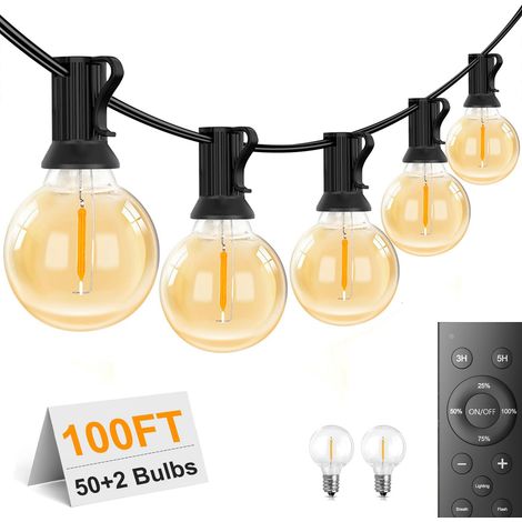 Guirlande lumineuse extérieure à intensité variable, guirlande extérieure 30M avec télécommande et ampoules LED 50+2G40, étanche IP44 (1/5)