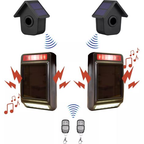 Alarme extérieure autonome sans fil longue distance (600m) - 2 détecteurs de mouvements + 2 sirène solaires (DA600+) (1/5)