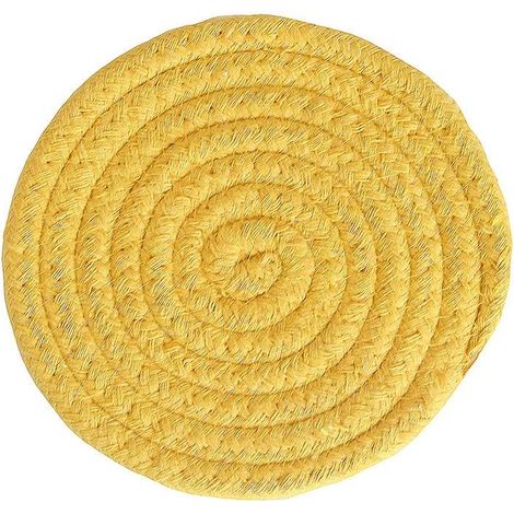 Lot de 1 set de table rond en coton tissé à la main, absorbant l'eau et anti-brûlure, pour tasse à boisson, décoration intérieure (jaune)