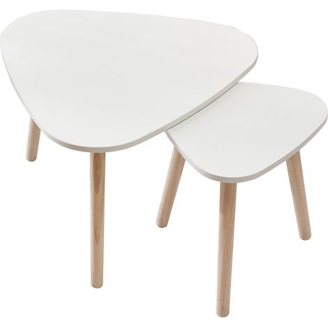 Aqrau Table d'appoint lot de 2, Gigognes scandinave nordique table basse, en bois, blanc (1/5)