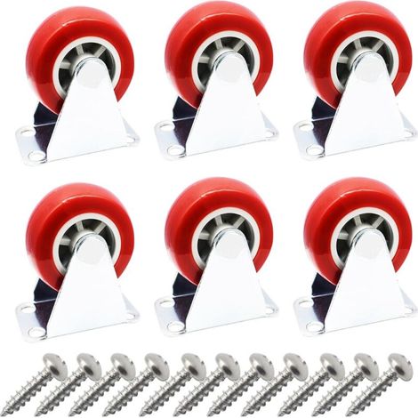 (Free Screws)6 Packs,1.5 inch Rigid No Swivel Plate Hard Rubber Caster Wheels for Furniture and Workbench (1/5)