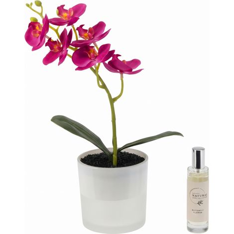 Orchidée artificielle dans un pot en verre avec LED et spray parfumé, hauteur 30 cm (1/2)
