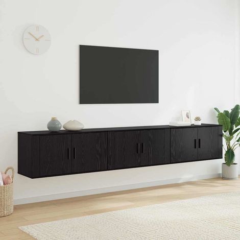 Wand-TV-Schrank Set Wandmontiert 3 pcs Schwarz Eichen-Optik