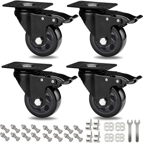 Roulette Pivotante avec Frein 75 mm, 4 Roulettes pour Meubles Roulettes Charge Lourde Roue Plaques Industrielles Transport Supporte max 500KG (16 vis incluses) (1/5)
