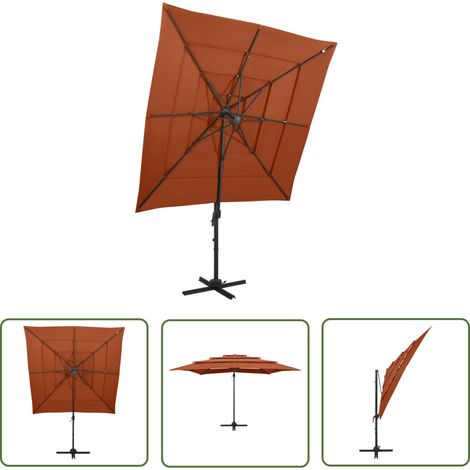 Parasol à 4 niveaux, Parasol pour Balcon Jardin Plage Terrasse, avec mât en aluminium Terre cuite 250x250cm OIB3670E (1/5)