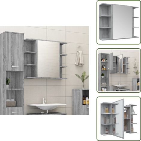 Armoire à miroir de salle de bain Sonoma gris 80x20,5x64cm Bois - Meuble De Salle De Bain - Armoire À Miroir - Meuble Lavabo - Rangement Salle De Bain - Design Moderne