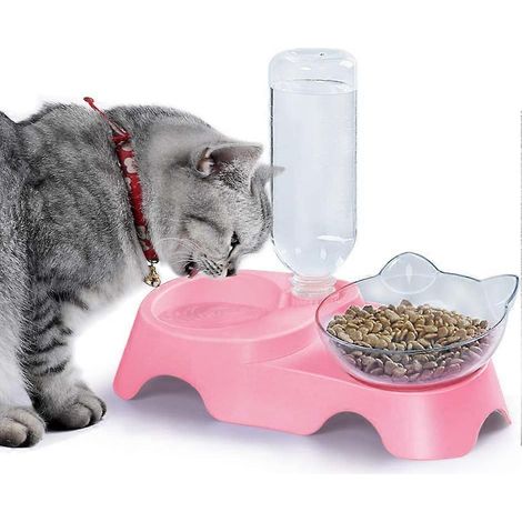 Gamelles doubles pour chiens et chats - Ensemble de gamelles pour eau et nourriture, 15 gamelles inclinées avec abreuvoir automatique pour chiens de petite et moyenne taille (1/5)