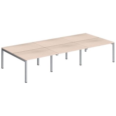 Pôle 6 bureaux droits Teamline L 360 cm - plateaux chêne clair piètement métal aluminium arche - Maxiburo