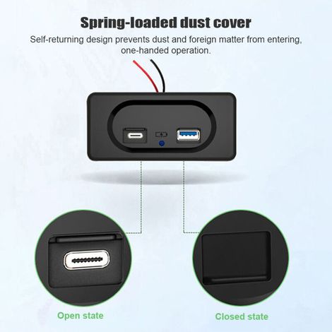 Toma USB de 12 voltios con tapa, adaptadores de carga rápida de doble puerto (PD y Tipo-C), para coches, autobuses, autocaravanas, barcos, quads y camiones (montaje en panel) - Crezuo