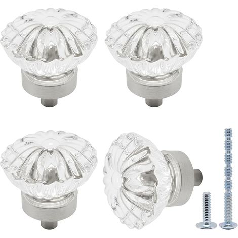 Lot de 4 boutons d'armoire en cristal en nickel brossé pour tiroirs de commode, boutons ronds rétro en forme de fleur pour placard, armoire, bouton de tiroir décoratif en alliage massif (1/5)