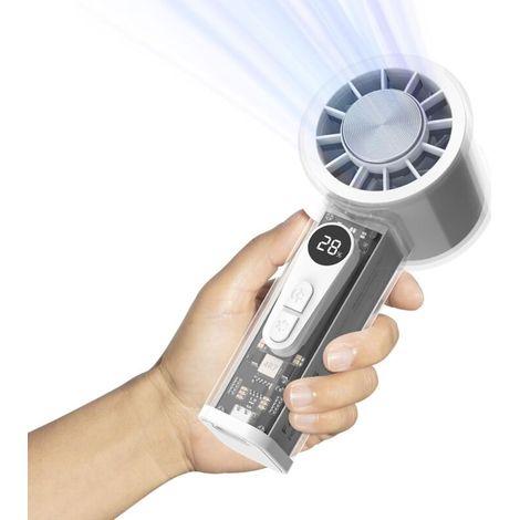 Ventilador portátil de bolsillo con sistema de refrigeración integrado, batería de 3000 mAh, 6 velocidades, pantalla LED, función turbo de alta velocidad, carcasa transparente. Ideal para viajes, vera