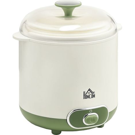 Yaourtière, 1,5 L, avec 2 pots, passoire, couvercle, 20 W, idéale pour le yaourt grec, pour 3 à 5 personnes, 19,5 x 17,5 x 21,4 cm, blanche (1/5)