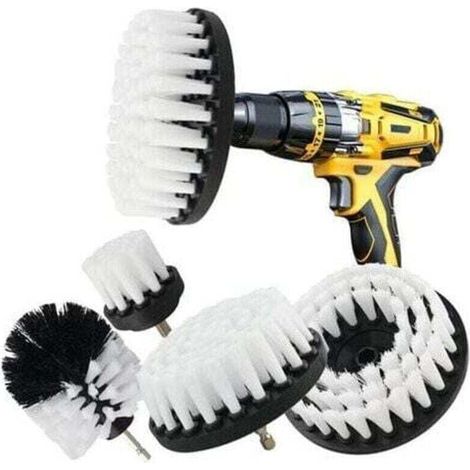 Cepillo de limpieza para taladro de 5 piezas, para coche, azulejos, alfombras, bañeras, cocinas, inodoros, color blanco (1/4)