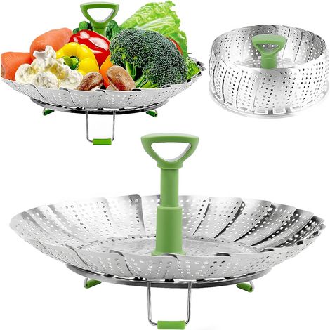 Stoommandje - Inox Pliable - Diamètre Réglable 13 à 23 cm - Pour Cuisinière et Autocuiseur - 1 Pièce (1/5)