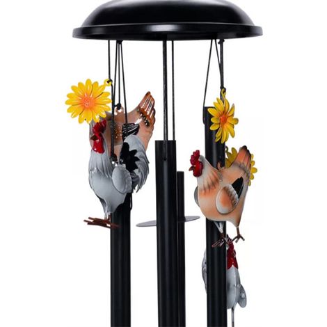 Carillon éolien en métal en forme de poule avec décoration tournesol