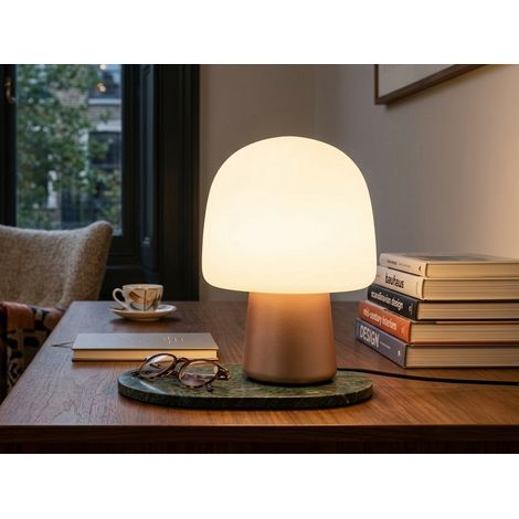 Tischleuchte STEEN mit Glasschirm & Metallfuß Coffee, Höhe 27cm
