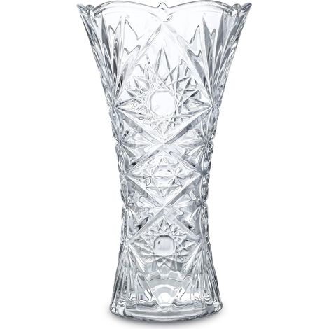Vase en cristal transparent, vase en verre épais pour décoration d'intérieur, mariage, cadeau de mère, 23 cm de haut (1/5)