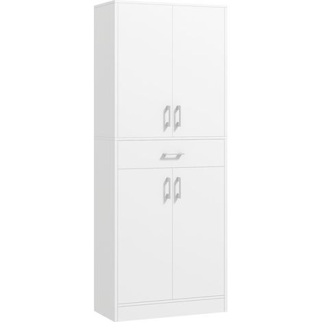 Hohes Küchen-Sideboard mit 4 Türen, 2 Schränken, 1 Schublade in der Mitte, 180 cm, verstellbaren Einlegeböden, weiß