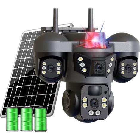 Caméra Solaire sans Fil WiFi 9MP, Trois objectifs, Trois écrans, Carte SIM 4G, détection Humaine, Surveillance Solaire extérieure(WiFi Cam No TF Card) (1/5)