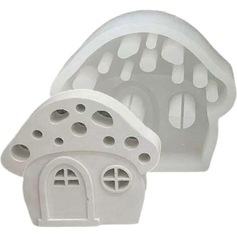 Moule en silicone 3D pour bougeoir en forme de champignon ou de maison, en plâtre. (1/4)