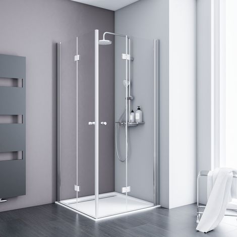 Accès d'angle droit avec portes de douche pivotantes-pliantes, verre 5 mm transparent anticalcaire, profilé alu-argenté, Schulte, 90 x 90 x 192 cm