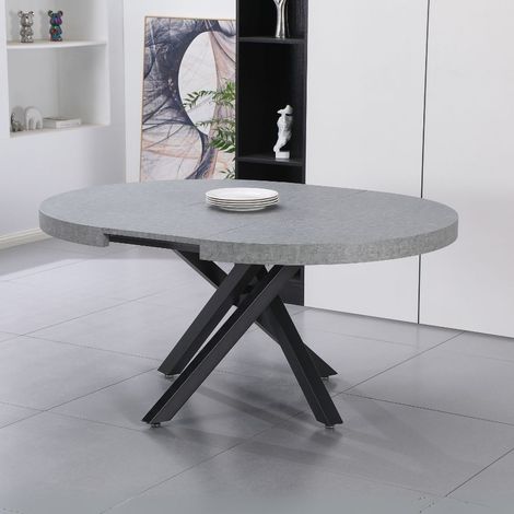 Tavolo rotondo allungabile Raven con piano cemento e gambe shangai nero 120x120x75H (1/4)