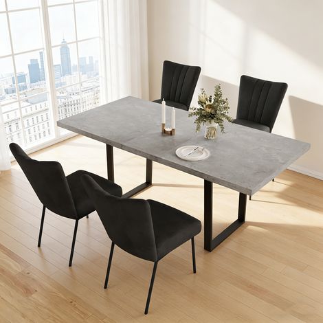 Ensemble de table à rallonges et chaises, table rectangulaire en MDF de 130 à 170 cm(4 chaises, flanelle, gris foncé)