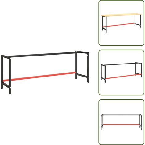 Werkbankgestell Mattschwarz und Mattrot 220x57x79 cm Metall - Metall Gestell - Werkbankgestell - Tischgestell - Robustes Gestell - Pulverbeschichtete Oberfläche (1/5)