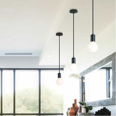 Set of 3 Retro Industrial Pendant Metal Chandelier Ceiling Light E27 for Bedroom Kitchen Living Room Bar Black - Black (1/4)