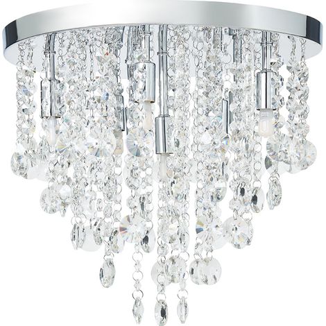 Litecraft Montego Ceiling Light Flush Crystal Effect Fitting - Polished Chrome