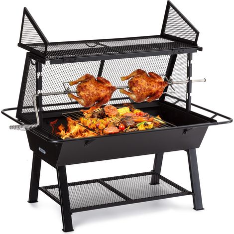 Blumfeldt 2-in-1 Rotisserie Grill, Manueller Grill mit Drehspieß, Großer Spießgrill für Hähnchen & Spanferkel, Grill mit Funkenschutz, Spieß Grill mit Edelstahl-Rost & Regenabdeckung, Holzkohlegrill (1/5)