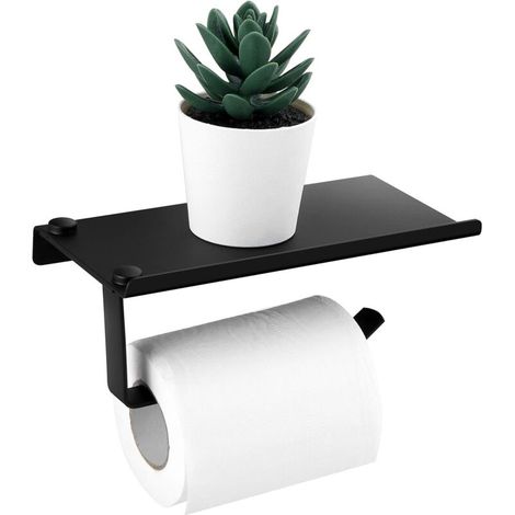 Porte-papier hygiénique, porte-rouleau de papier en acier inoxydable SUS 304 pour WC de salle de bain avec plate-forme de rangement (noir)-Fei Yu
