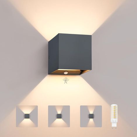 Applique Exterieur LED avec Détecteur de Mouvement, IP65 Luminaire Murale Intérieur/Extérieur, Ampoule G9 3000K Remplaçable, Up Down Angle de Faisceau Réglable, pour Couloir, Terrasse, Anthracite (1/5)