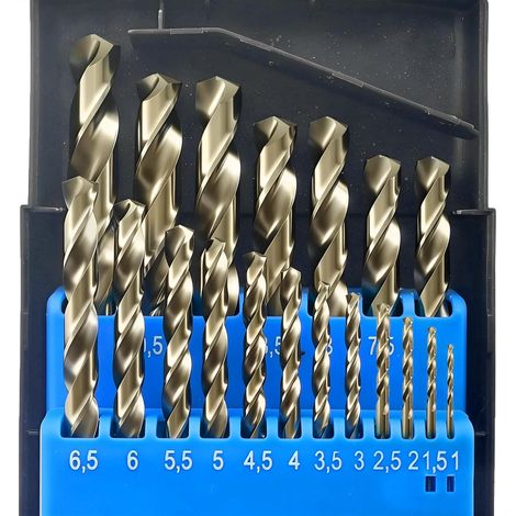 Lot de 19 coffret foret cobalt,forets hélicoïdaux en acier rapide M35 pour carbure de tungstène, acier inoxydable, fonte, bois et plastique avec boîte d'index de 1 à 10 mm (1/5)