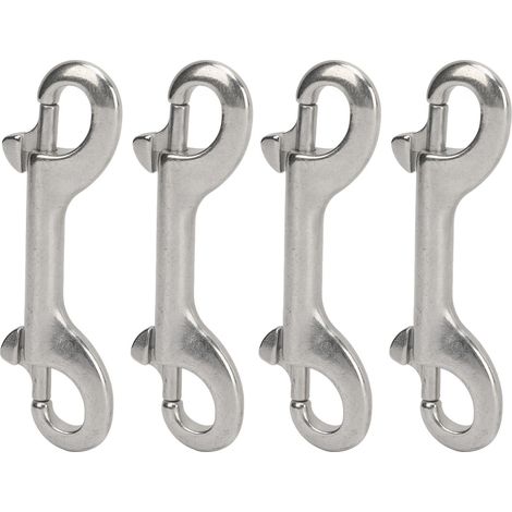 Set mit 4 doppelseitigen Karabinern aus seewasserbeständigem Edelstahl 316, Form B, für Seile, Ketten und Gurtbänder. Länge: 115 mm. Maximale Traglast: 110 kg.