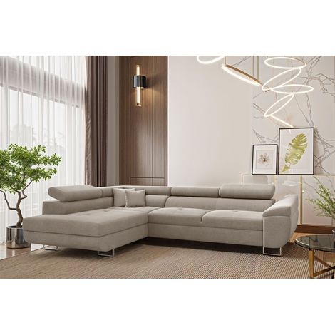 Ecksofa Schlafsofa Sofa CARMELO in Stoff Nova Hellgrau Ottomane Links (1/4)