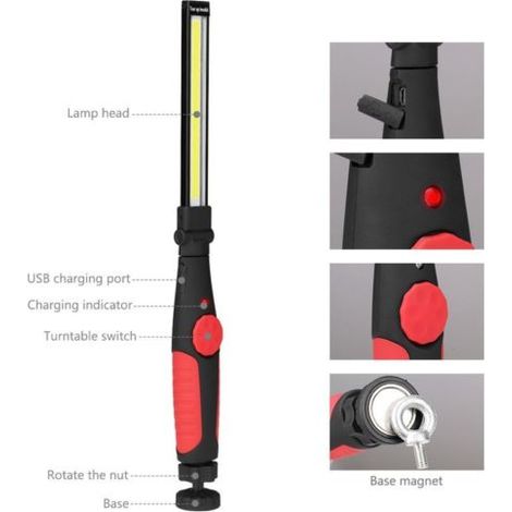 TORCIA LED COB LUCE RICARICABILE LAMPADA DA LAVORO OFFICINA GARAGE Magnetico 5w (1/5)