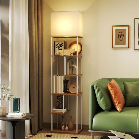Lampadaire avec étagères, température de couleur réglable 3000K-6500K, télécommande, ampoule E27, naturel (1/5)
