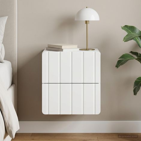 Table de chevet murale avec 2 tiroirs en bois d’ingénierie blanc 33 x 34,5 x 43 cm - PANGIVO (1/5)