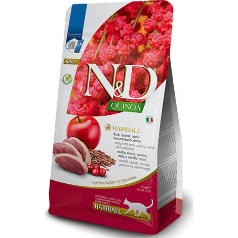 Farmina N&D Quinoa Hairball per Gatti Adulti con Anatra, Quinoa,