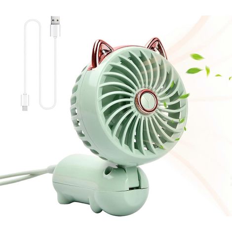 Ventilateur portable, mini ventilateur USB, ventilateur portable rechargeable sur batterie, 3 vitesses, petit ventilateur personnel portable, ventilateur de table pliable (vert)-AquaForge