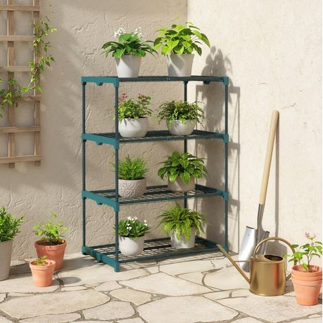 REDOM estantería para plantas 67x49x105 cm, 4 niveles, resistente a la humedad y al óxido, plástico y acero, verde oscuro (1/5)