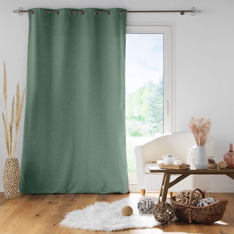 Rideau isolant uni chiné à œillets Vert 140x260 cm (1/5)
