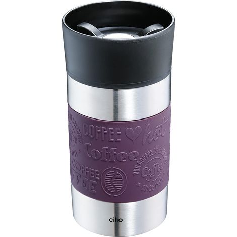 Gobelet isotherme, 300 ml, violet, avec fermeture Quick-Press à 360°, double paroi anti-fuite, idéal pour toutes les machines à café/dosettes courantes (1/2)