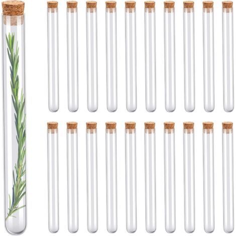 20 tubes à essai en verre de 15 ml avec bouchons en liège - parfaits pour contenir des amandes confites, des bonbons, des fleurs et des épices - idéaux comme décorations et cadeaux pour les baptêmes e (1/4)