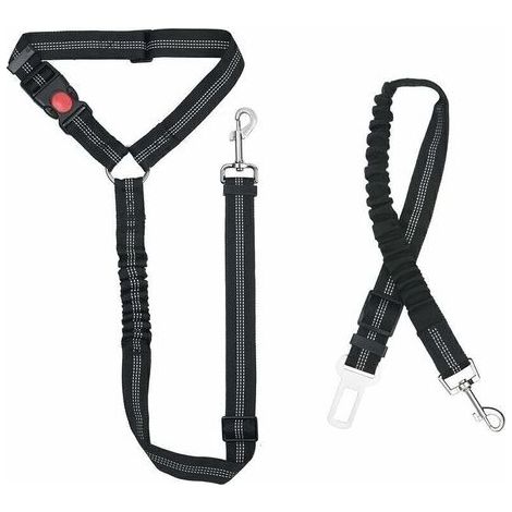 Nylon Ceinture Chien, Universel Harnais Voiture Réglable pour Chien & Chat avec Absorption des Chocs, 2 en 1 Laisse Chien Ceinture de Sécurité pour Animaux de Compagnie Durable pour Voyage(Noir) (1/4)