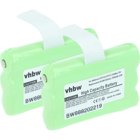 vhbw 2x Batterie compatible avec Midland LXT324, LXT365, LXT335, LXT330, LXT360, LXT340, LXT376, LXT345 radio talkie-walkie (700mAh, 3,6V, NiMH)